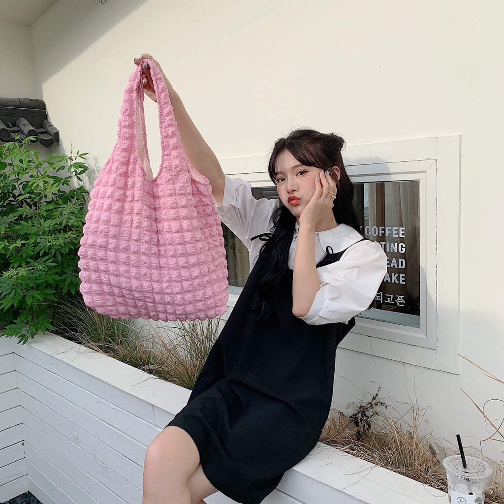 ifashionbag(IF1814) กระเป๋าผ้าย่น ทรงนิ่ม ผ้ายับ สุดน่ารักแนวเกาหลี