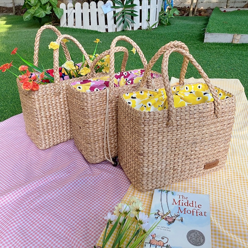 (lagomm) พร้อมส่ง! กระเป๋าสานสุดปัง ปิคนิคสี่เหลี่ยมเชือกรูด น่ารักมาก