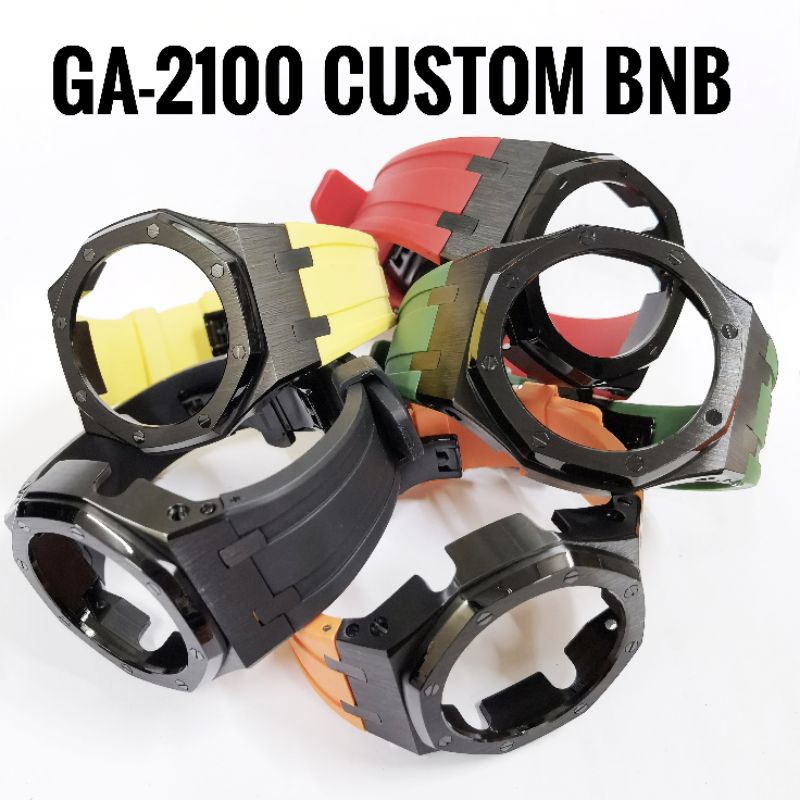 GA-2100 CUSTOM BEZEL & BAND.STEEL BEZEL + PU RUBBER BAND.หัวเข็มขัดผีเสื้อ