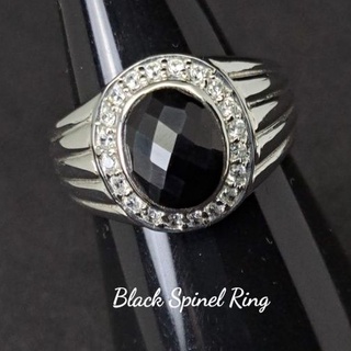 แหวน นิล Black Spinel พลอยแท้ เมืองกาญ เจียรไน ขนาดพลอย 8×10 มม. ตัวเรือนเงิน 925 ขนาด 63