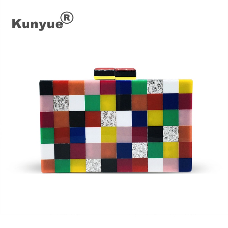 BNew Messenger Bag MultiColor Acrylic Clutch Purse Elegant Lady