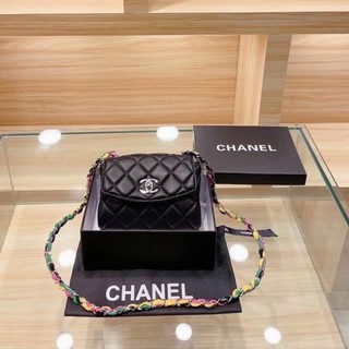 กระเป๋าสะพายข้าง Chanel ไซส์ 8 นิ้ว หนังPu สี ขาว/ดำ