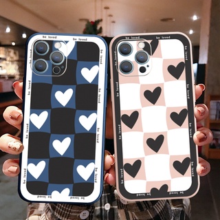 เคสโทรศัพท์มือถือ ลายสก๊อต หัวใจ ขอบสี่เหลี่ยม สําหรับ iPhone 13 Pro Max 12 11 XR XS 7 8 Plus SE 2020