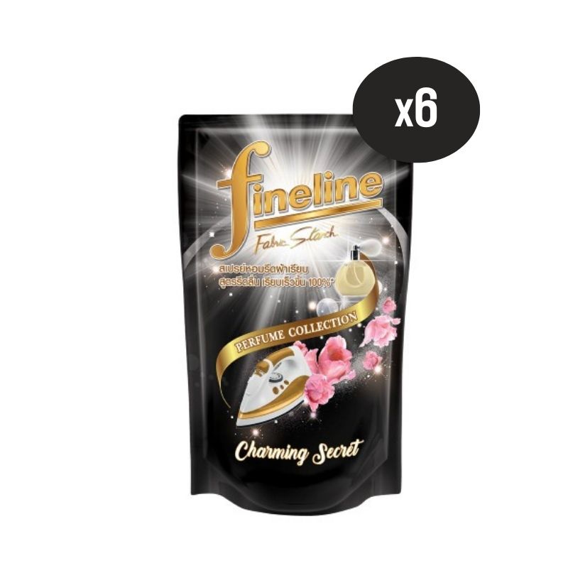 [แพ็ค x6] Fineline ไฟน์ไลน์ รีดผ้าเรียบ เพอร์ฟูมคอลเลคชั่น 450 มล. ถุงรีฟิล สีดำ x6