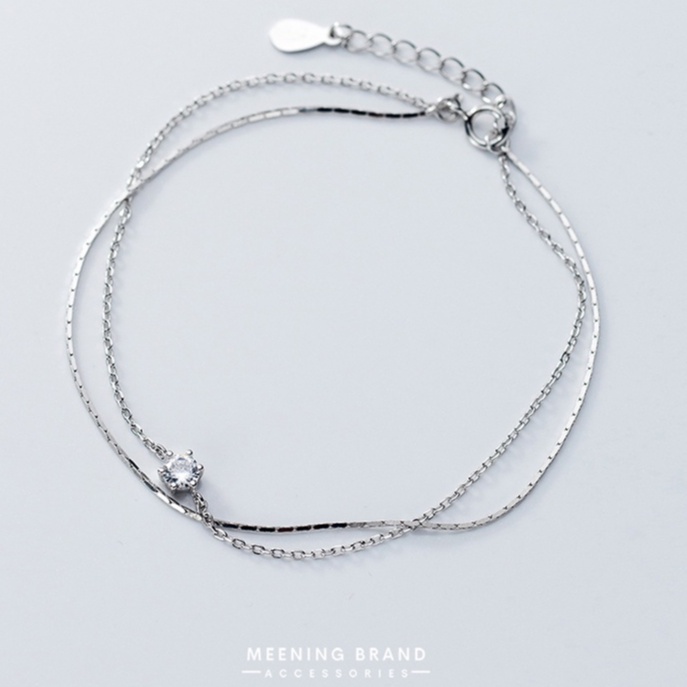 MeeningBrand สร้อยข้อมือเงินMINIMAL WITH LITTLE DIAMOND [01-0073]