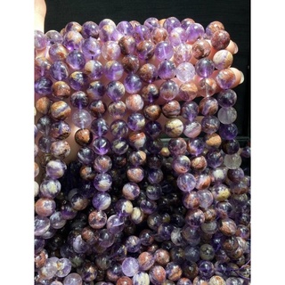 42 Cm Long Natural Phantom Amethyst Quartz Garden Amethyst Round Bead