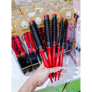 Genamaze Ceramic Tiny Red roll brush SET 5 Peices หวีไดร์กลมเซรามิคขนาดเล็กด้ามไม้จับ น้ำหนักเบา เหมาะสำหรับผมสัั้น