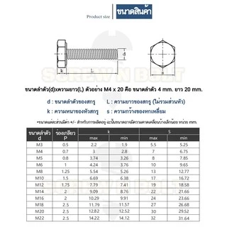 น็อต สกรู หัว 6 เหลี่ยม โบลท์ สแตนเลส 304 เกลียวมิล ตลอด หยาบ M6 / Hexagon Head Bolt Full Thread