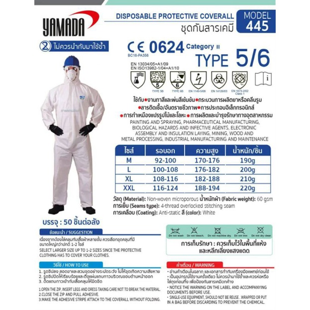 [พร้อมส่งยกลัง XXL] PPE Coverall Yamada #445  1 ลัง บรรจุ 50 ชุด  เกรดที่ใช้ในโรงพยาบาล