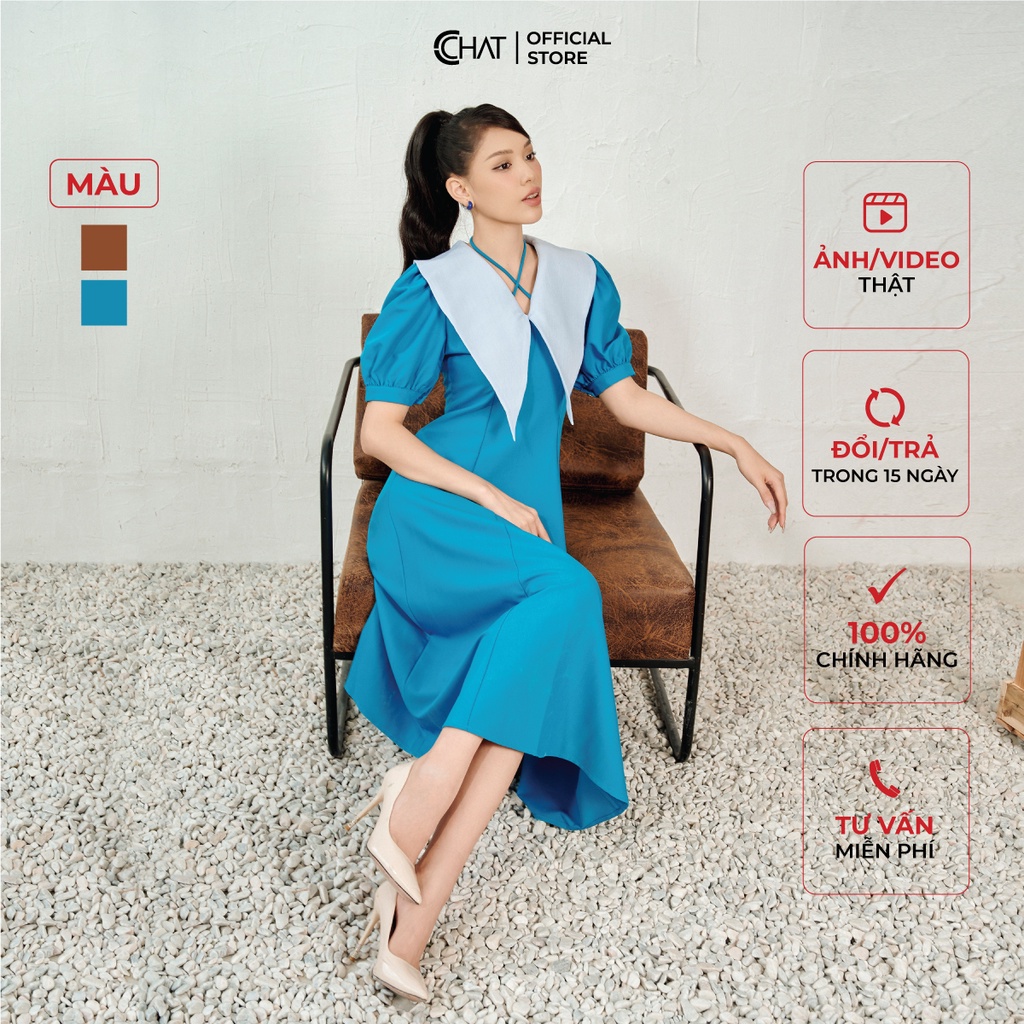 ชุดเดรสผู้หญิง CCHAT แขนบานคอปกขนาดใหญ่คุณภาพสูง Tulle สไตล์อ่อนเยาว์ 12VNS8017XT