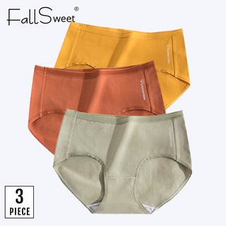 Fallsweet กางเกงชั้นในผ้าฝ้ายเอวสูงสีพื้น 3 ชิ้น / แพ็ค