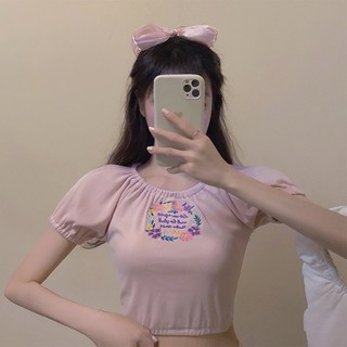 Lena Studio🌷พร้อมส่ง ♡ Baby Girl Pink Top เสื้อแขนตุ๊กตาปักลายตรงกลาง น่ารักม้ากค่า