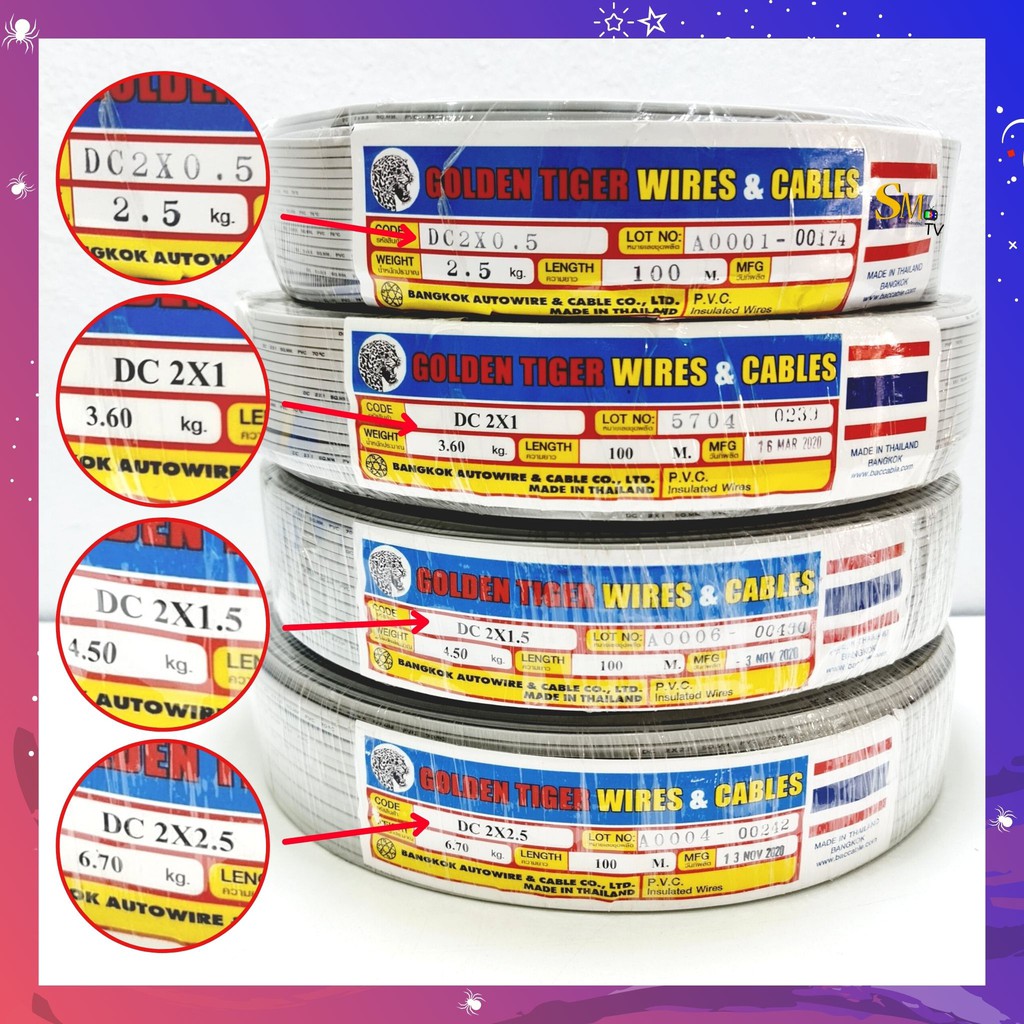สายไฟอ่อน สายอ่อน สายไฟ VFF  2x0.5 - 2x1 - 2x1.5 - 2x2.5  ทองแดงแท้ สายเต็ม ลวดเต็ม