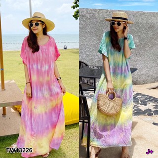 ❤️ TW13226 Maxi Dress เดรสยาว คอกลมแขนสั้น เนื้อผ้าสปันลายมัดย้อม ทรงก็ใส่สบายมากก สีหวานมากก