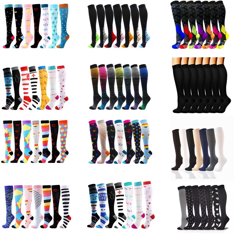 AM 7 Pairs New Compression Socks Fit For Varicose Veins Socks Men Women Outdoor Sports Best
