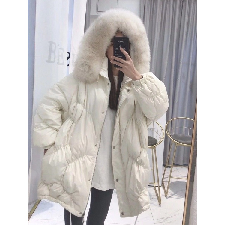 การจัดส่งที่รวดเร็ว2022 Winter Jacket Women Warm pockets 90% White Duck Down Coat real natural fox fur hooded Loose Fash #0
