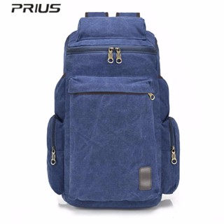 PRIUS กระเป๋าเป้ แคนวาส สะพายหลัง สไตล์ เรโทร (Retro Style)  (สีน้ำเงิน / Blue)