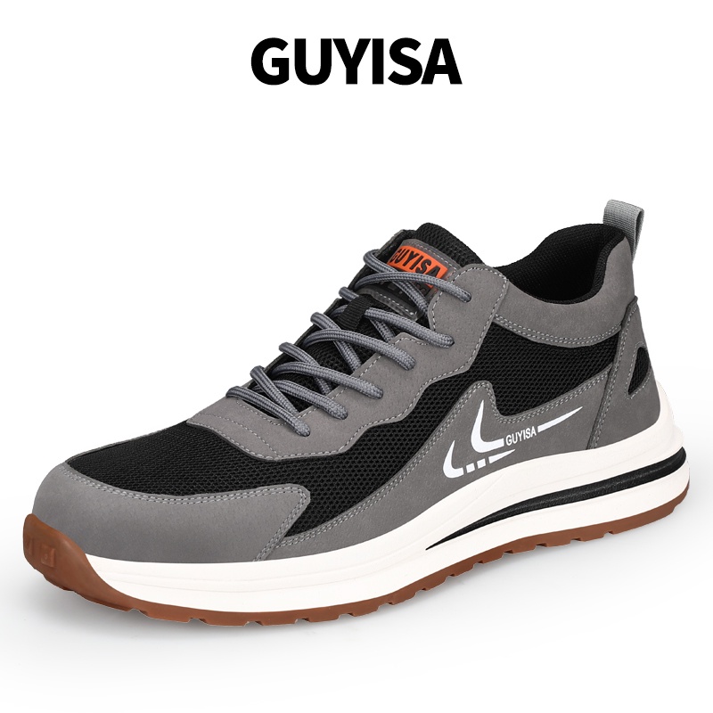 Guyisa รองเท้าเซฟตี้หมวกหัวเหล็กทุบและเจาะกีฬารองเท้าลําลองอเนกประสงค์ พื้นนุ่มสุด