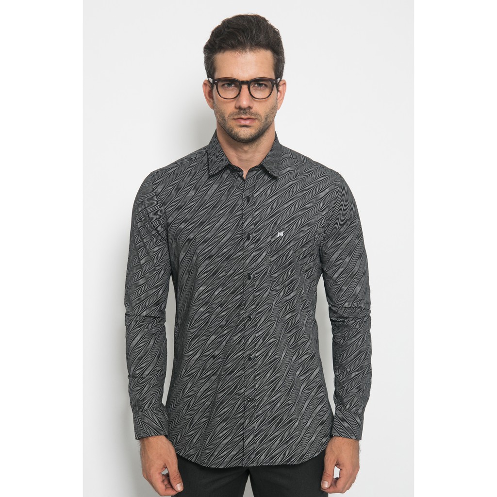 Kemeja Johnwin - เสื้อเชิ้ตทางการ - ลาย Motifs - Slim Fit - สีเทา - FSH.650.เค371.760.Cl/s - แถมพวงกุญแจ