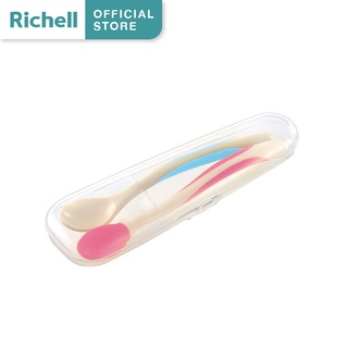 RICHELL ชุดช้อนปลายนิ่มและช้อนบดอาหาร รุ่น ND พร้อมกล่อง (ND Feeding Spoon Set-Cutlery Set with Food Storage Blue-Pink)