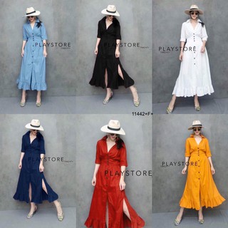 TW11442 Maxi Dress แม็กซี่เดรสแขนศอก