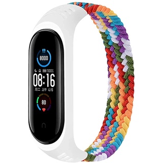 ถักเดี่ยวห่วง สายรัด Mi Band 3 4 5 6 วง4สายนุ่มยืดหยุ่นไนล่อนกีฬาเปลี่ยนสายรัดข้อมือสำหรับ Mi วง4 3สายเคสป้องกันกีฬาผู้หญิงผู้ชาย