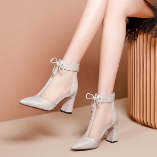 High heels Womens Sandals High Quality Chunky Heel Breathable Mesh Boots High pointed boots 5-8cm