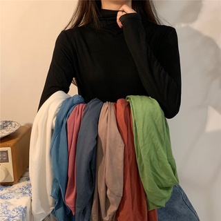 เสื้อกํามะหยี่คอเต่าแขนยาวสีดําสําหรับผู้หญิง 2021