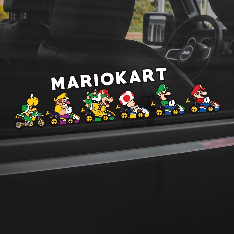 สติกเกอร์รถ Mario Kart Racing เกมการ์ตูนน่ารักตลกสติกเกอร์สะท้อนแสงสําหรับกระจกหน้าต่าง Trunk กันชนรถจักรยานยนต์ EBike