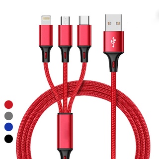 3 in 1 สายเคเบิลข้อมูล ไนล่อน สําหรับโทรศัพท์มือถือ / มัลติฟังก์ชั่น USB ลากหนึ่ง สามสายชาร์จข้อมูล