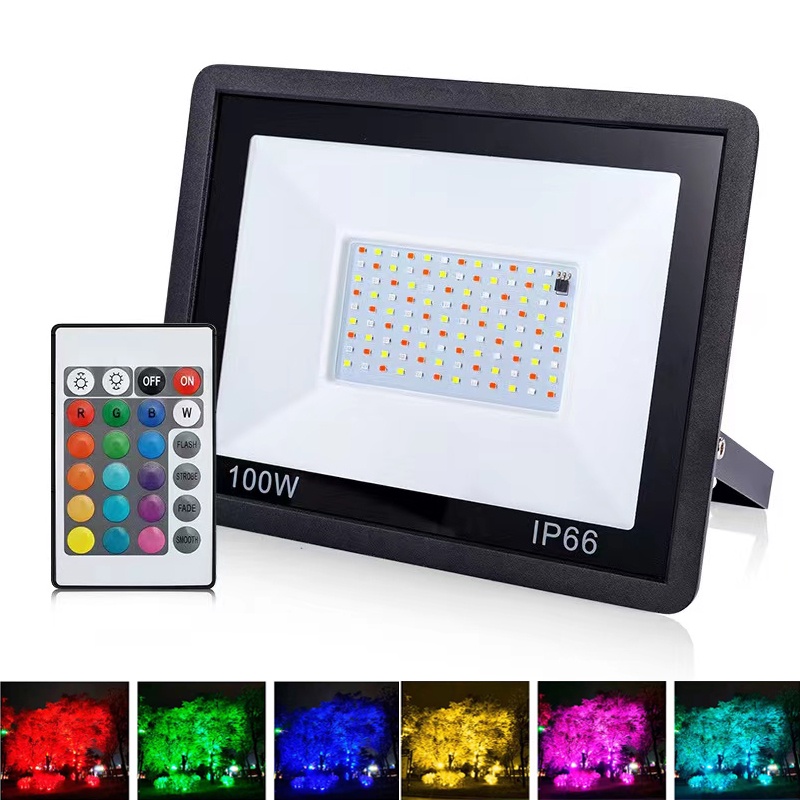 ไฟฟลัดไลท์ LED RGB 220V 20W 30W 50W 100W กันน้ํา สีสันสดใส พร้อมรีโมตคอนโทรล สําหรับสวน ภูมิทัศน์ สปอตไลท์
