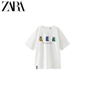 Zara ใหม่ เสื้อยืดแขนสั้น พิมพ์ลาย สําหรับผู้ชาย และผู้หญิง