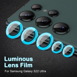 For Samsung Galaxy S22 Ultra 5G Case Luminous Rear Camera Metal Glass Cover Samung S 22 Ultra S22Ultra Back Lens Protector Ring