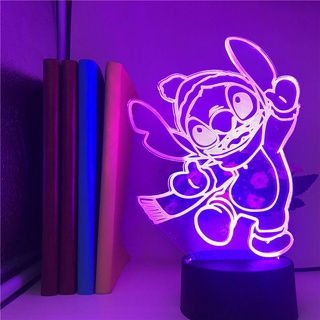 โคมไฟตั้งโต๊ะ LED รูป Lilo &amp; Stitch พร้อมรีโมตคอนโทรล พอร์ต USB เหมาะกับของขวัญ สําหรับตกแต่งบ้าน