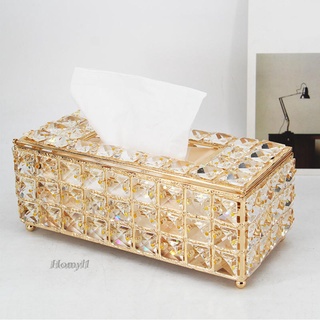 [HOMYL1] Rectangular Crystal Facial Tissue Box Cover Napkins Metal Case for Bathroom