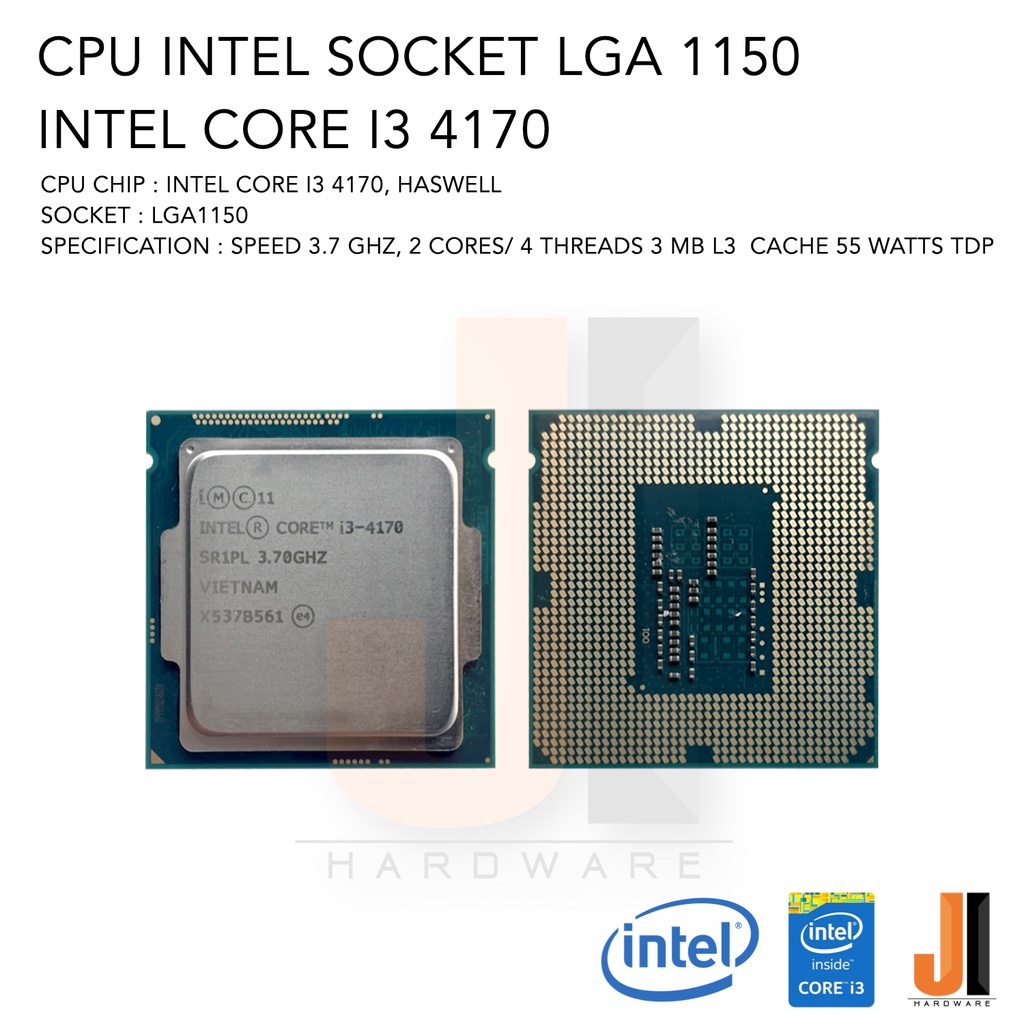 CPU Intel Core i3 4170 2 Cores/ 4 Threads 3.7 Ghz 3 MB L3 Cache No Fan Socket LGA 1150 สินค้ามือสองส
