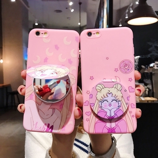 เคส พร้อมกระจก ลายเซลเลอร์มูน 3D น่ารัก สำหรับ Samsung A10 A10s A20 A30 A30s A50 A50s A70 A51 A71 S7 Edge S8 Plus S9 Plus S10 Plus S10e S20 Ultra S20 Plus Note 9 Note 10 Note 10+ Plus