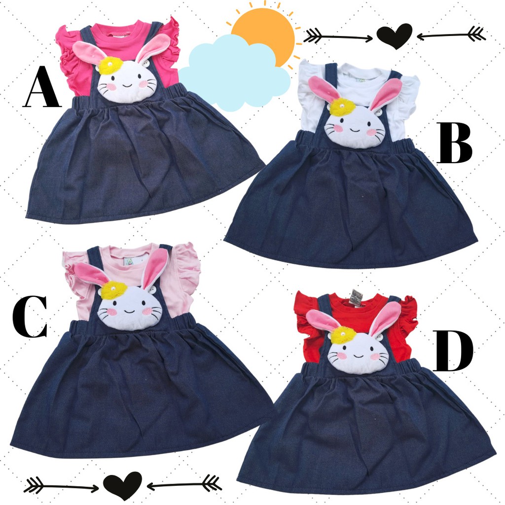 ขายส่ง 4 ชิ้นเด็กทารกกระต่าย Denim Overalls ชุดเด็กผู้หญิง H995 Babybell MH