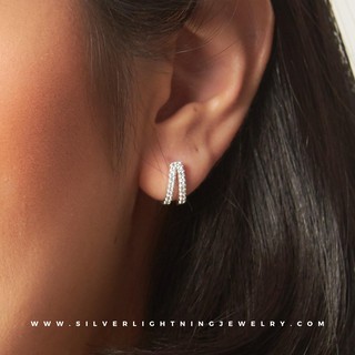 ต่างหู (Ear studs) เงินแท้ 925 Geometric Ear Studs with Cubic Zirconia