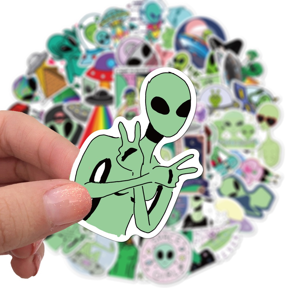 พร้อมส่ง E.T UFO NASA SPACE CUTE INS sticker สติกเกอร์กันน้ำรูปแบบที่แตกต่างกัน 50ชิ้น USA