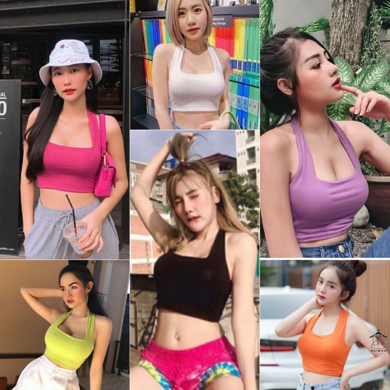 aimorn_shop เสื้อครอป คล้องคอ เสริมฟองน้ำโชว์หลัง แซ่บมากกขอบอกเลย