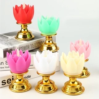 เชิงเทียนดอกบัวLED แบบใส่ถ่าน เทียนLED สีเหลือง (วอม) เทียน เชิงเทียน เทียนประดับ ใบเปลียวเทียนเสมือนจริง No.RP465