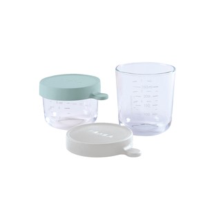 Beaba ชุดกระปุกแก้ว Set of 2 conservative glass jars (150 ml  AIRY GREEN / 250 ml LIGHT GREY)