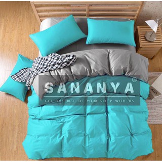 โปร   1099  ⭐️SANANYA BEDDING ชุดเครื่องนอนแบบทูโทน สีเทา - เขียวมิ้นน้ำทะเล⭐️