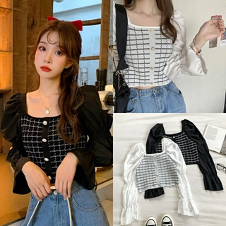Mini.Lady❤️เสื้อแขนยาวคอเว้า ดูหรูผ้าดีทรงสวยใส่คู่กับสร้อยคอเหมาะมาก(8601)