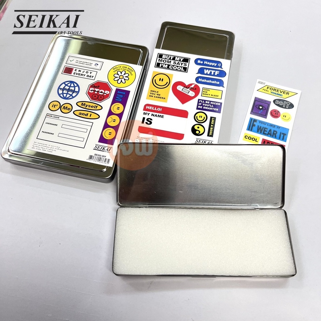 กล่องสเเตนเลส ยี่ห้อ SEIKAI กล่องดินสอ กล่องเอนกประสงค์ กล่องเก็บพระ เเถมฟรี!! สติ๊กเกอร์ตกเเต่ง