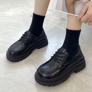 OhBlablaShoes  พร้อมส่ง  รองเท้าคัชชู/เชือก หนัง (X.18)  สีดำ