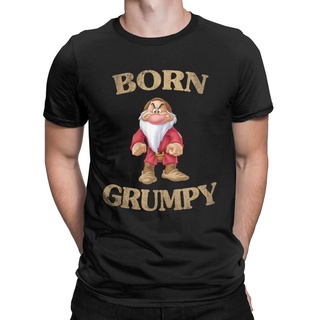 เสื้อยืดผ้าฝ้าย เสื้อยืดแขนสั้น คอกลม ผ้าฝ้าย พิมพ์ลาย Disney Born Grumpy Seven Dwarfs แฟชั่นสําหรับผู้ชาย