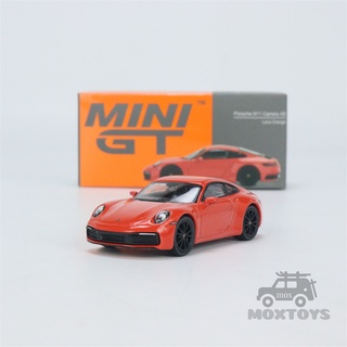 โมเดลรถยนต์ MINI GT 1:64 Porsche 911 (992) Carrera 4S Lava สีส้ม