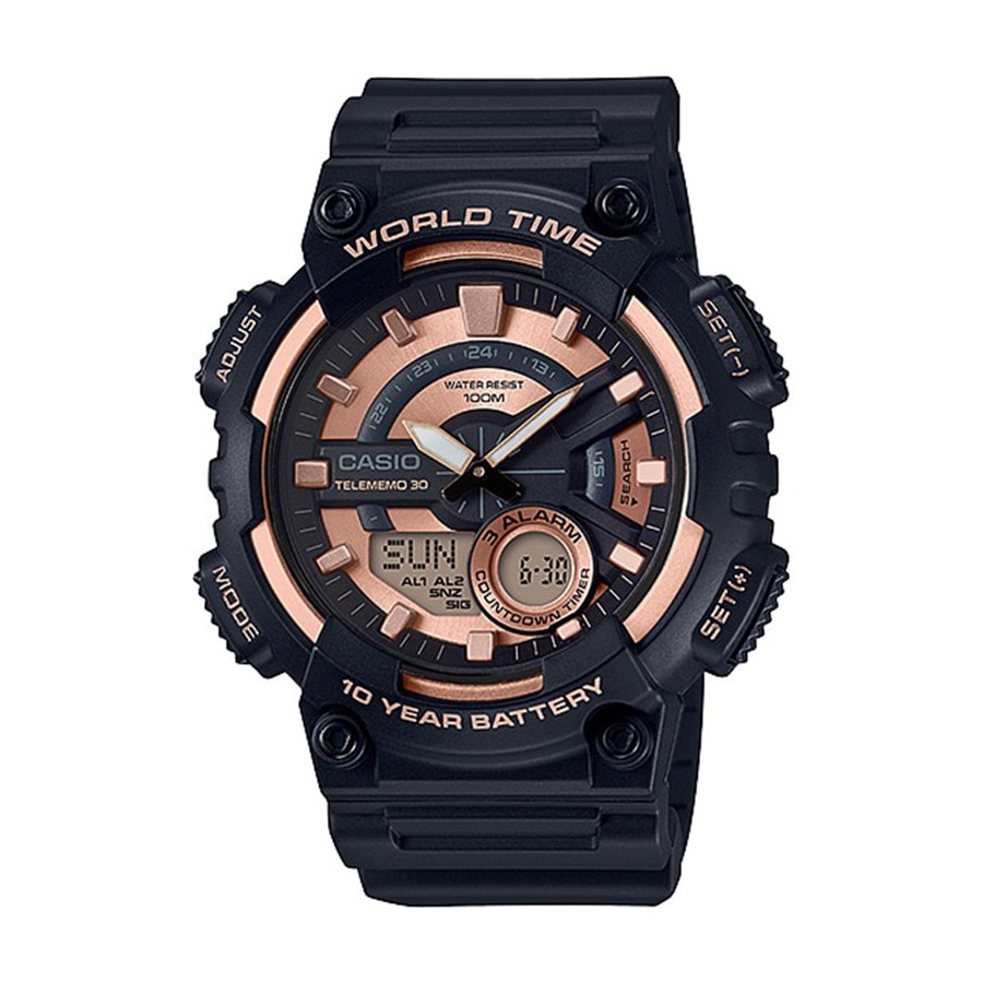 Casio Standard นาฬิกาข้อมือผู้ชาย สายเรซิ่น รุ่น AEQ-110W,AEQ-110W-1A3 - สีดำ